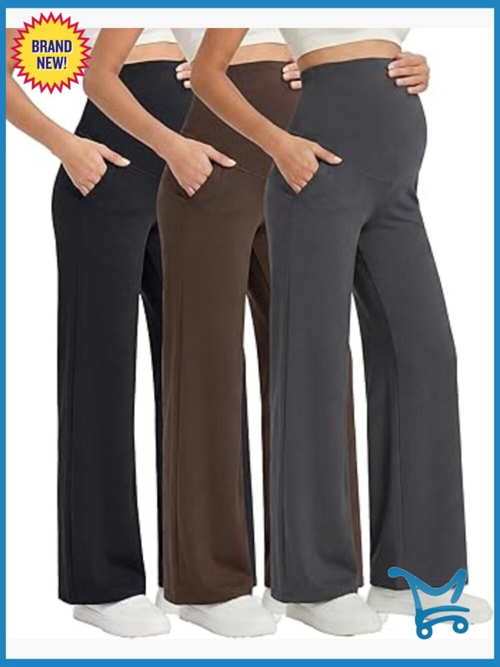 Maternity Work Pants Over Belly Stretch Yoga Leggings 3 Pack